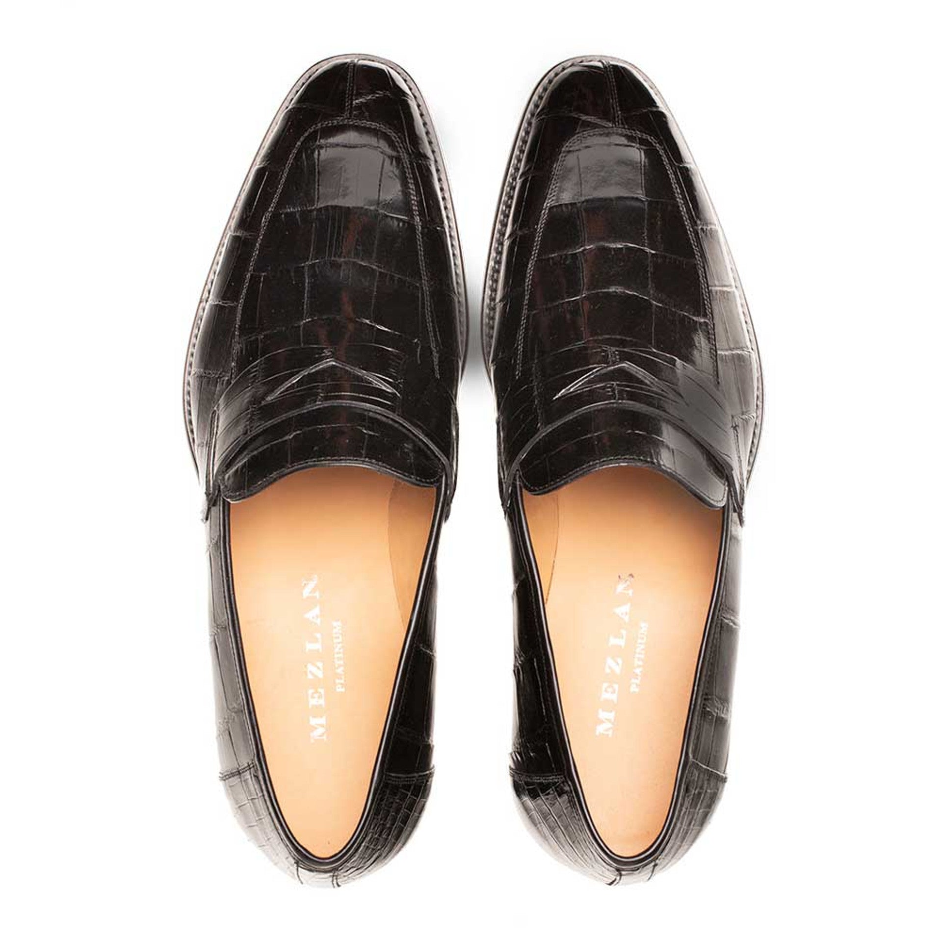 Men's Black Piccolo Genuine American Alligator Penny Loafer By Mezlan Made In Spain Brand