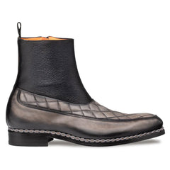 Musico Dark Grey/Black Calfskin with Contrast-Braided Sole Dress Zip Boots By Mezlan Made In Spain Brand
