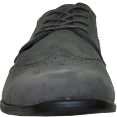 Bravo Mens Vegan Suede Wedding & Prom Wingtip Lace Up Dress Shoe in Grey