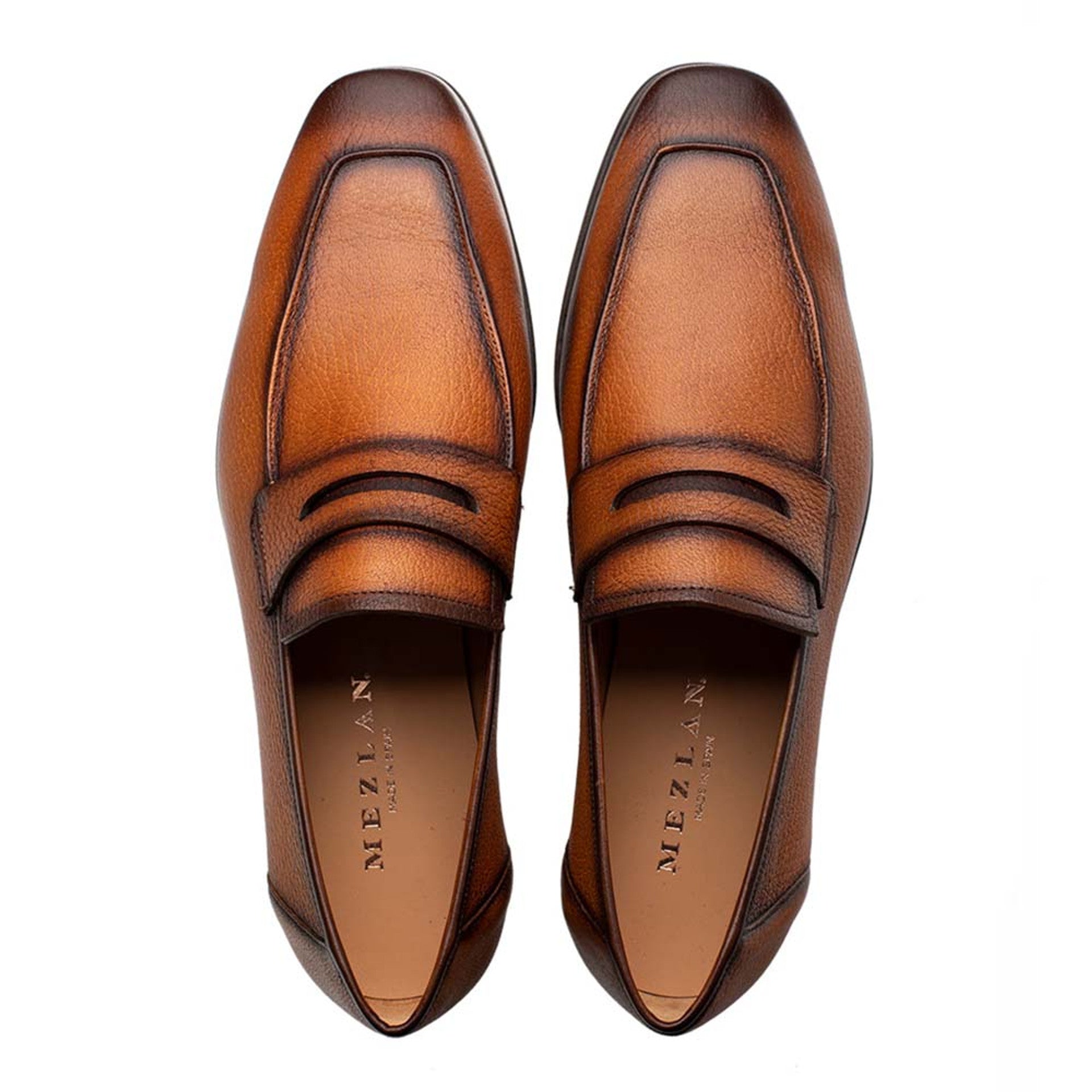 Men's Deerskin Cognac Penny Loafer By Mezlan Made In Spain Brand