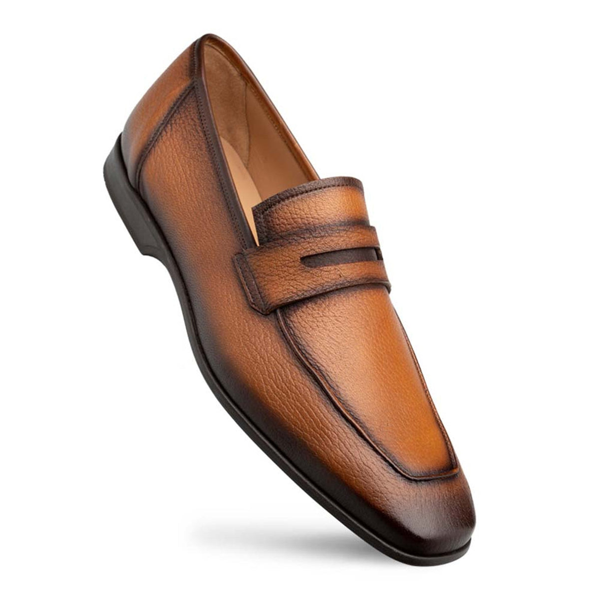 Men's Deerskin Cognac Penny Loafer By Mezlan Made In Spain Brand