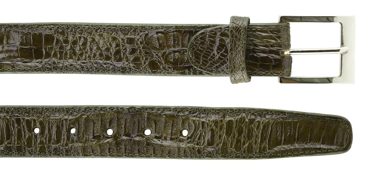 Belvedere Caiman Belt - Olive Genuine Crocodile Dress Shoe