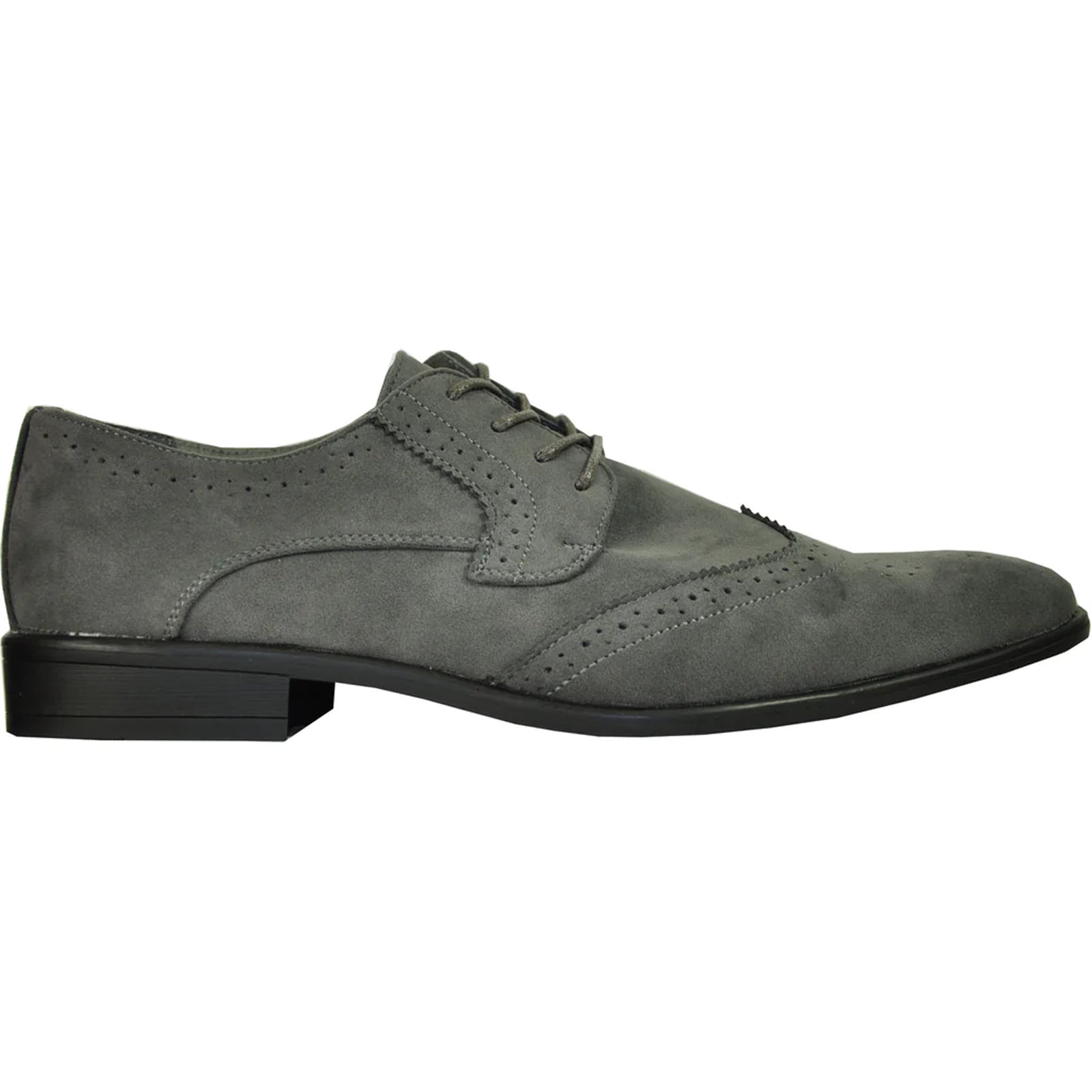 Bravo Mens Vegan Suede Wedding & Prom Wingtip Lace Up Dress Shoe in Grey