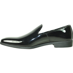 Bravo Mens Classic Plain Toe Slip on Patent Loafer Tuxedo Shoe in Black