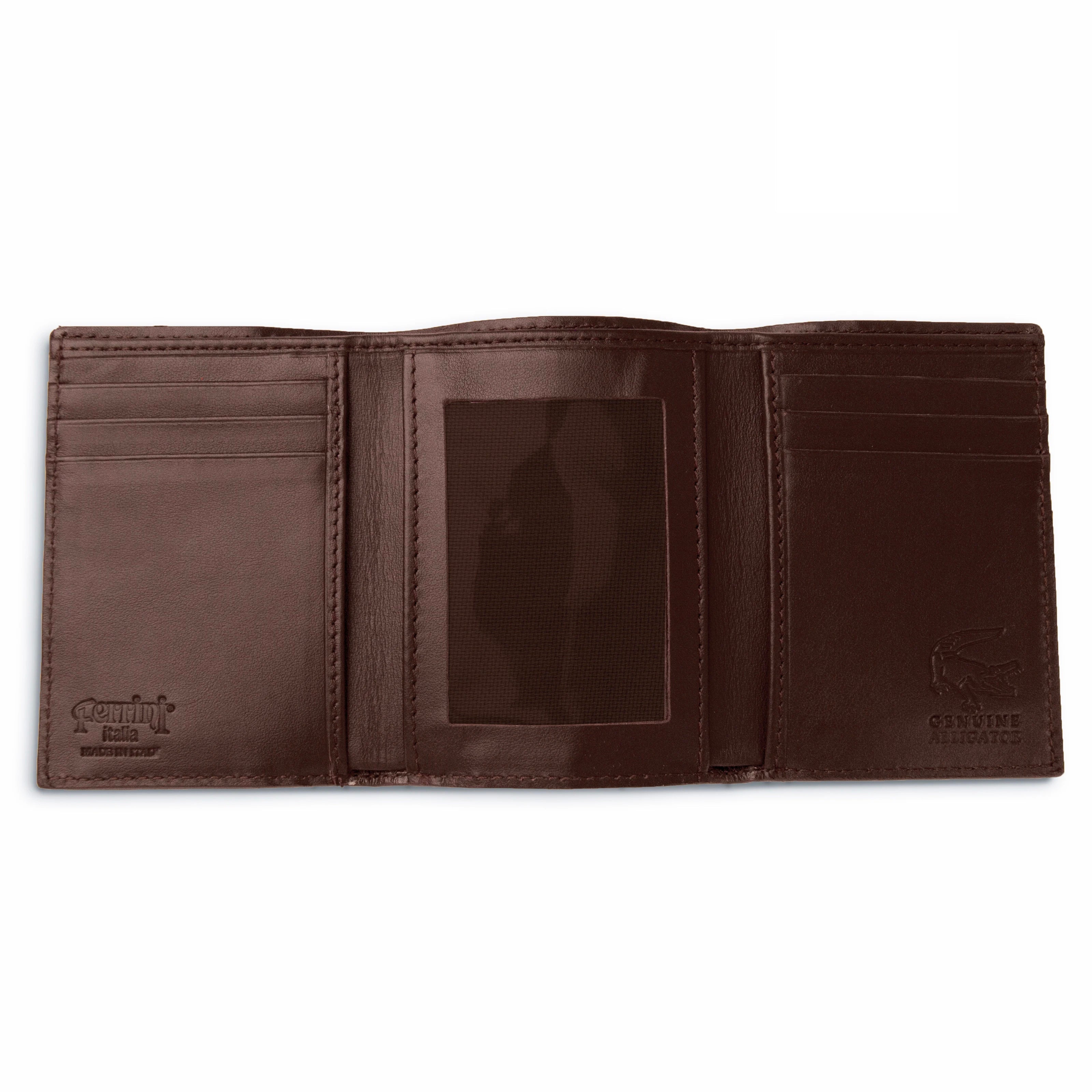 Mens Alligator Trifold Wallet in Brown