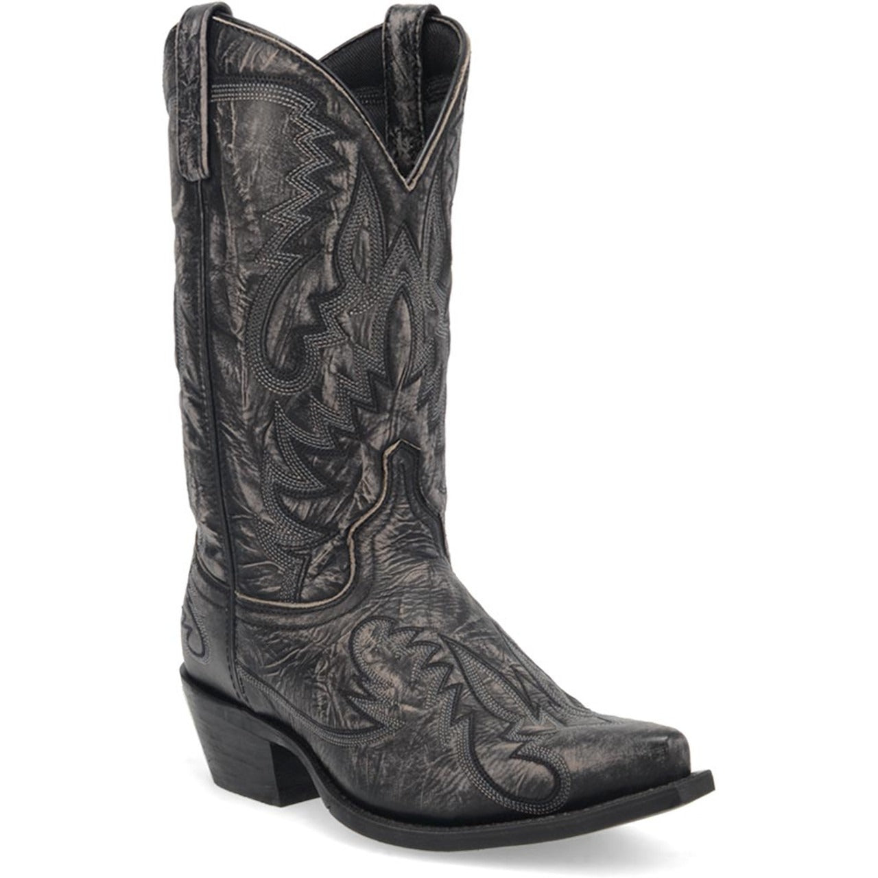 Laredo Garrett Black Distress Leather Snip Toe Boots for Men