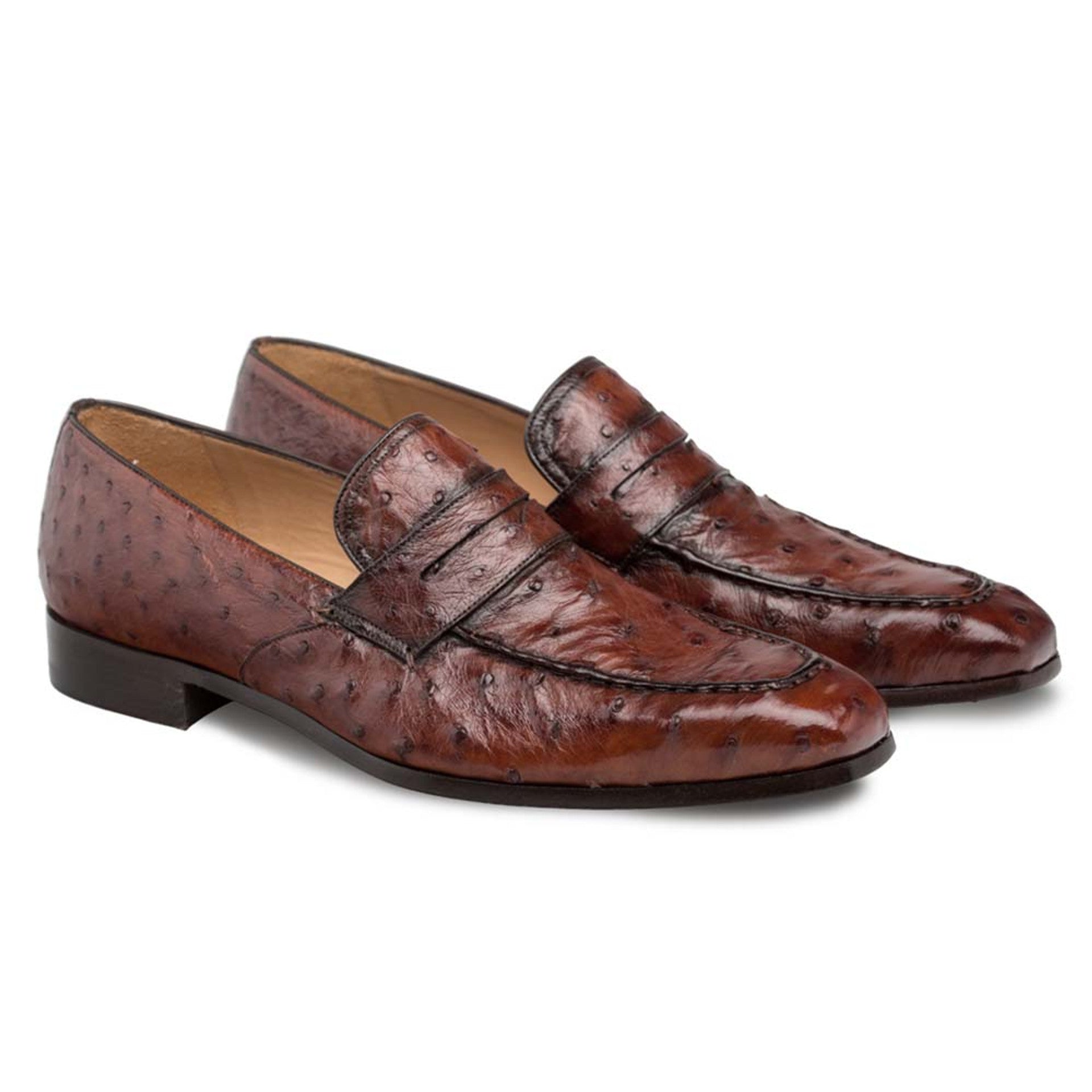 Lisbon Brandy Genuine Ostrich Men’s Classic Slip On  By Mezlan Made in Spain Brand