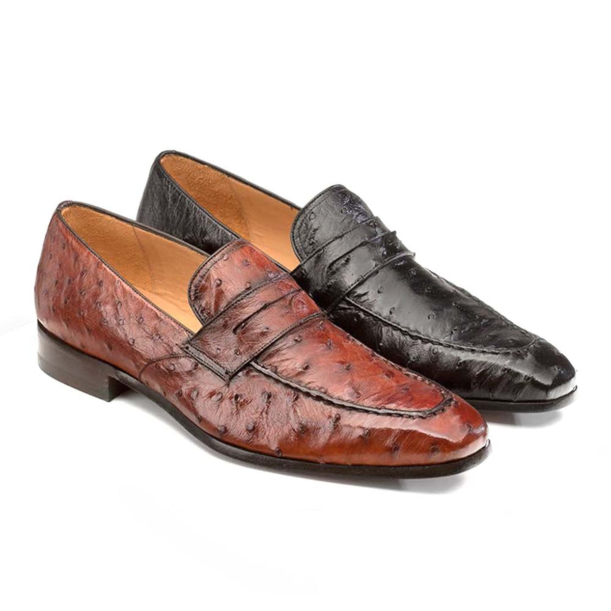 Lisbon Brandy Genuine Ostrich Men’s Classic Slip On  By Mezlan Made in Spain Brand