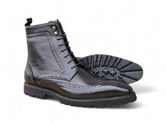 Carrucci Hudson Black Wingtip Lug Sole Boot