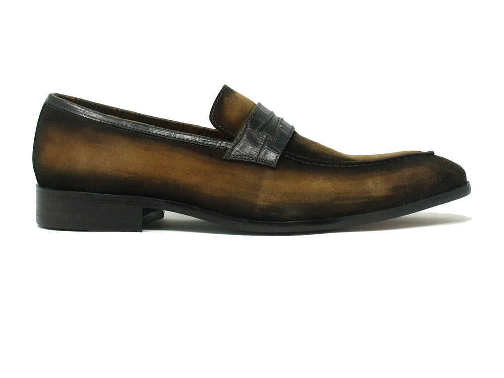 Suede Penny Loafer w/ Leather Trim