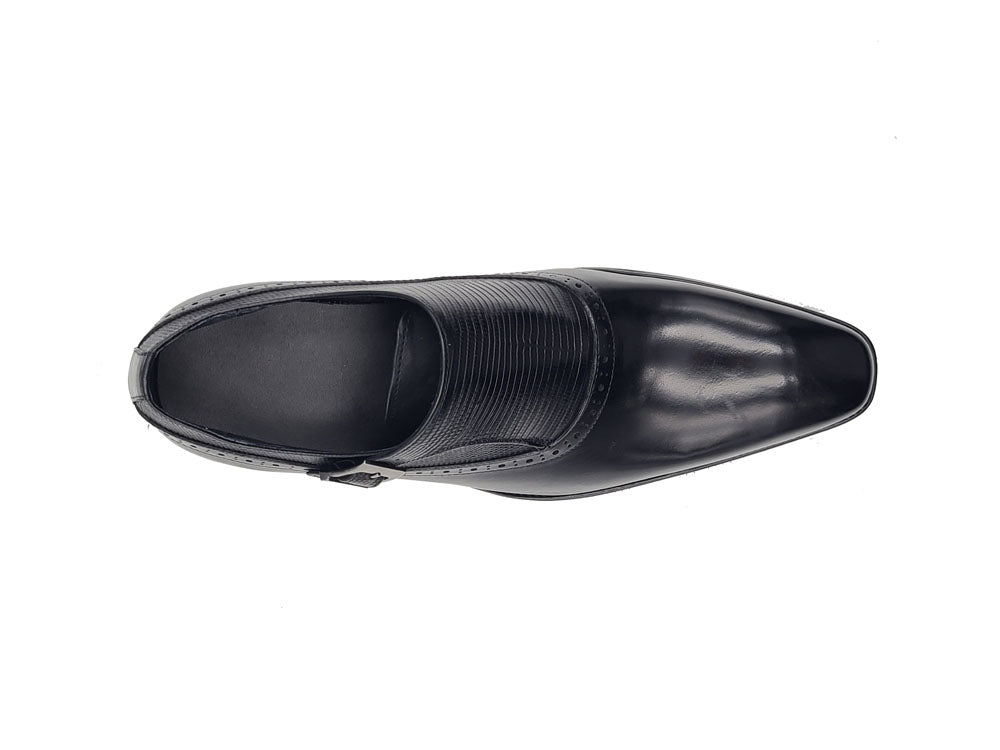 Plain Toe Single Monk Loafer With Embossed Lizard Calf Leather