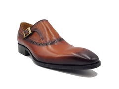 Plain Toe Single Monk Loafer With Embossed Lizard Calf Leather