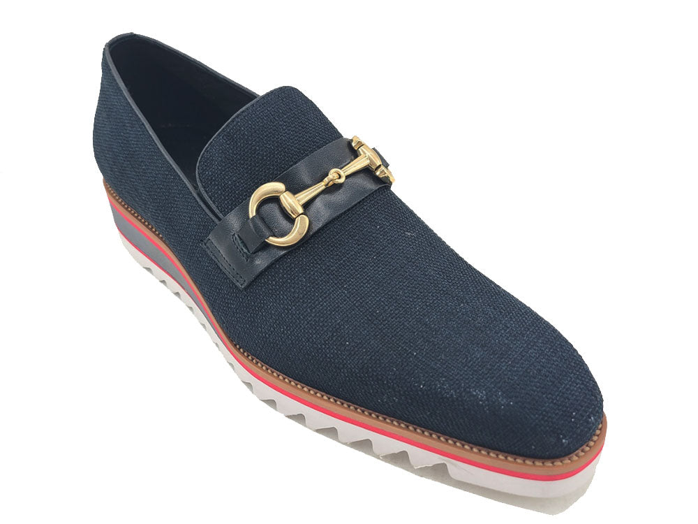 Linen Loafer With Gold Tone Buckle