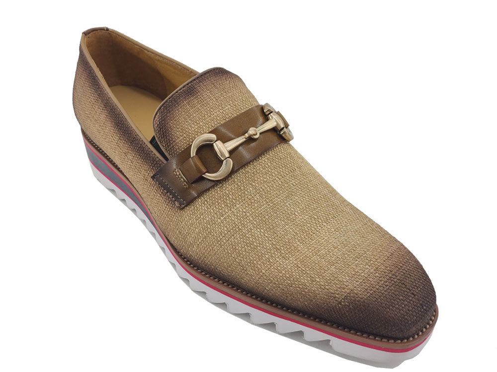 Linen Loafer With Gold Tone Buckle