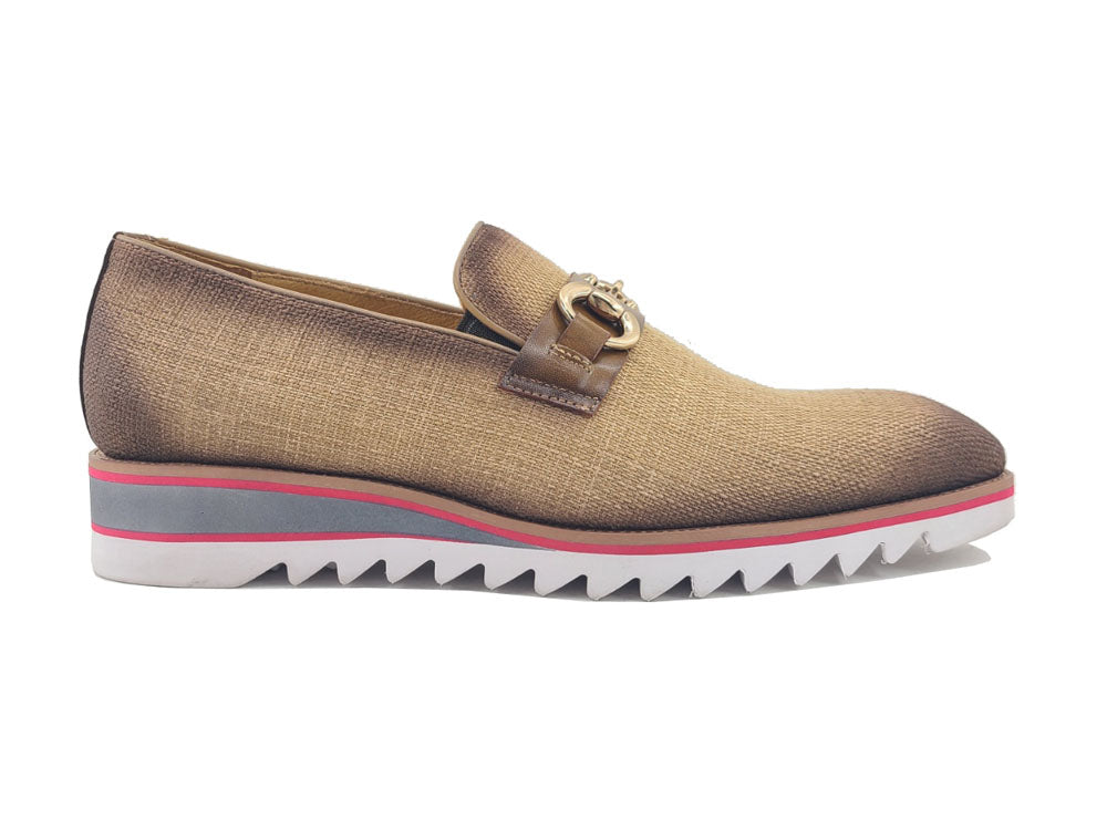 Linen Loafer With Gold Tone Buckle