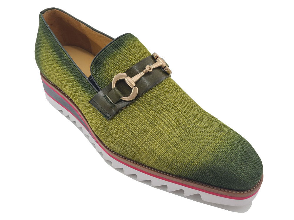 Linen Loafer With Gold Tone Buckle