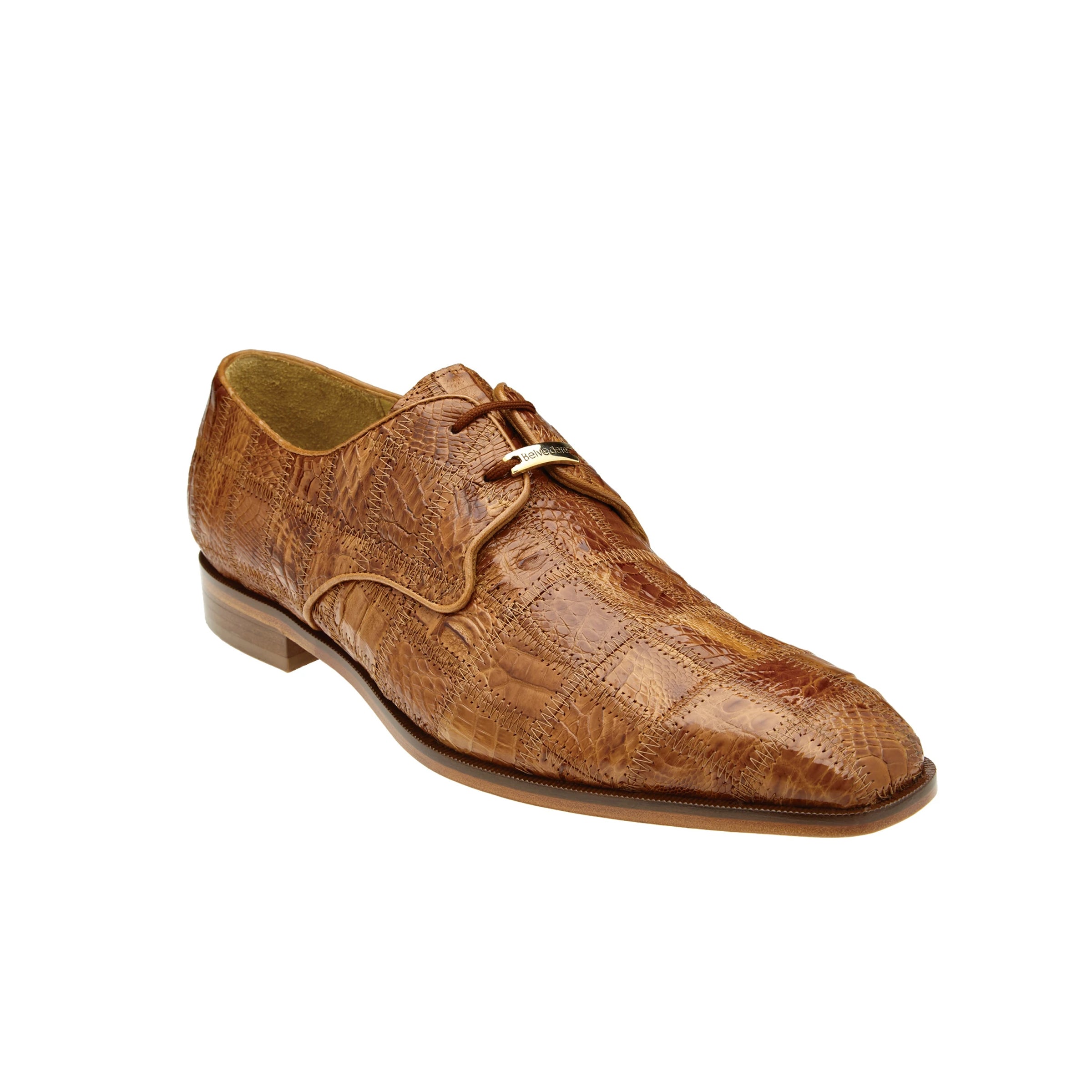 Mens Belvedere Sabato Crocodile Patchwork Oxford Dress Shoe in Honey Tan