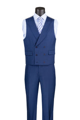 Navy Modern Fit 3-Piece Suit with Lapel Vest & Adjustable Pants