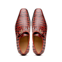 Marco Di Milano Rovigo Men's Shoes Cognac Exotic Crocodile Skin Single Monk-strap Loafers