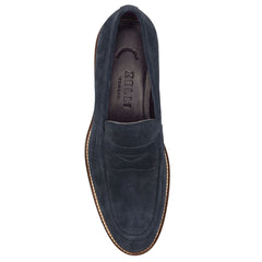 Zelli Roma Italian Suede Penny Loafers in Navy with Rubber Lug Sole