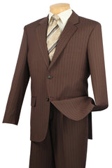 Mens Modern Fit 2 Button No Pleated Flat Front Pants Pinstripe Suit in Toffee