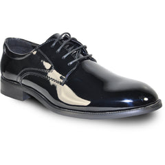 Bravo Mens Plain Round Toe Shiny Patent Tuxedo Shoe in Black