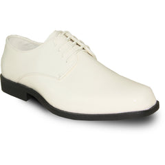 Bravo Mens Classic Plain Square Toe Shiny Patent Tuxedo Dress Shoe in Ivory