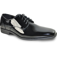 Bravo Mens Modern Pointy Square Toe Oxford Patent Tuxedo Shoe in Black