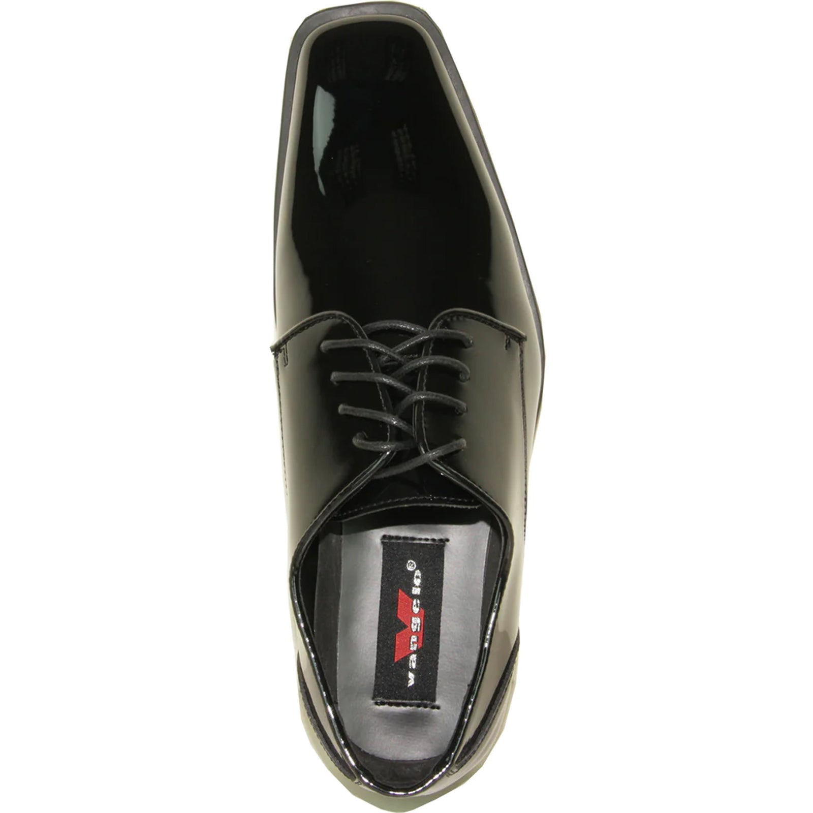 Bravo Mens Modern Pointy Square Toe Oxford Patent Tuxedo Shoe in Black