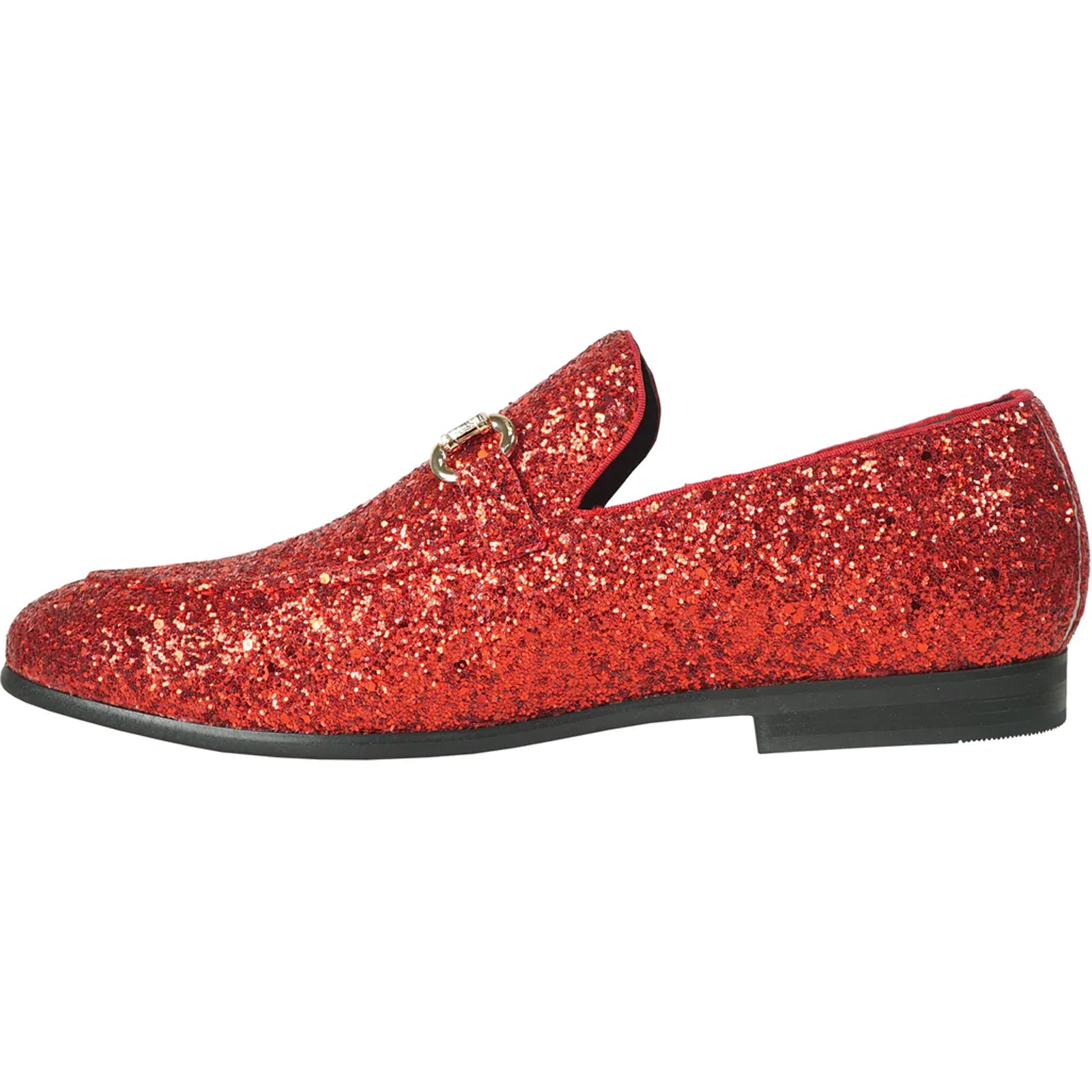 Bravo Mens Modern Glitter Sequin Prom Tuxedo Buckle Loafer in Red - Men's Dress Shoes