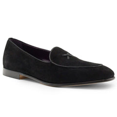 Zelli Hand-Stitched Sueded Goatskin Loafer with Crocodile Vamp in Black