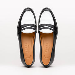 Zelli Alba Calfskin Spectator Penny Loafers in Black and White