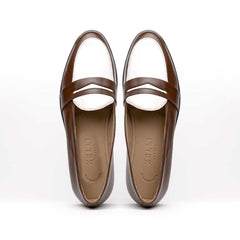 Zelli Alba Italian Calfskin Penny Loafers in Camel and Cream
