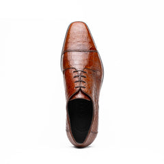 Zelli Andrea Genuine Crocodile Cap Toe Derby Dress Shoes in Cognac