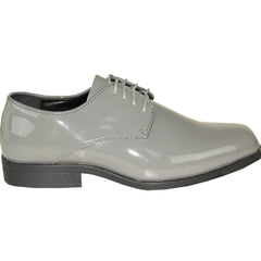 Bravo Mens Classic Plain Square Toe Shiny Patent Tuxedo Dress Shoe in Grey