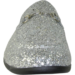 Bravo Mens Modern Glitter Sequin Prom Tuxedo Loafer in Silver Grey - Men's Dress Shoes