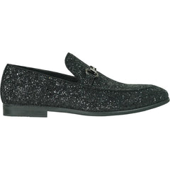 Bravo Mens Modern Glitter Sequin Prom Tuxedo Buckle Loafer in Black - Men's Dress Shoes