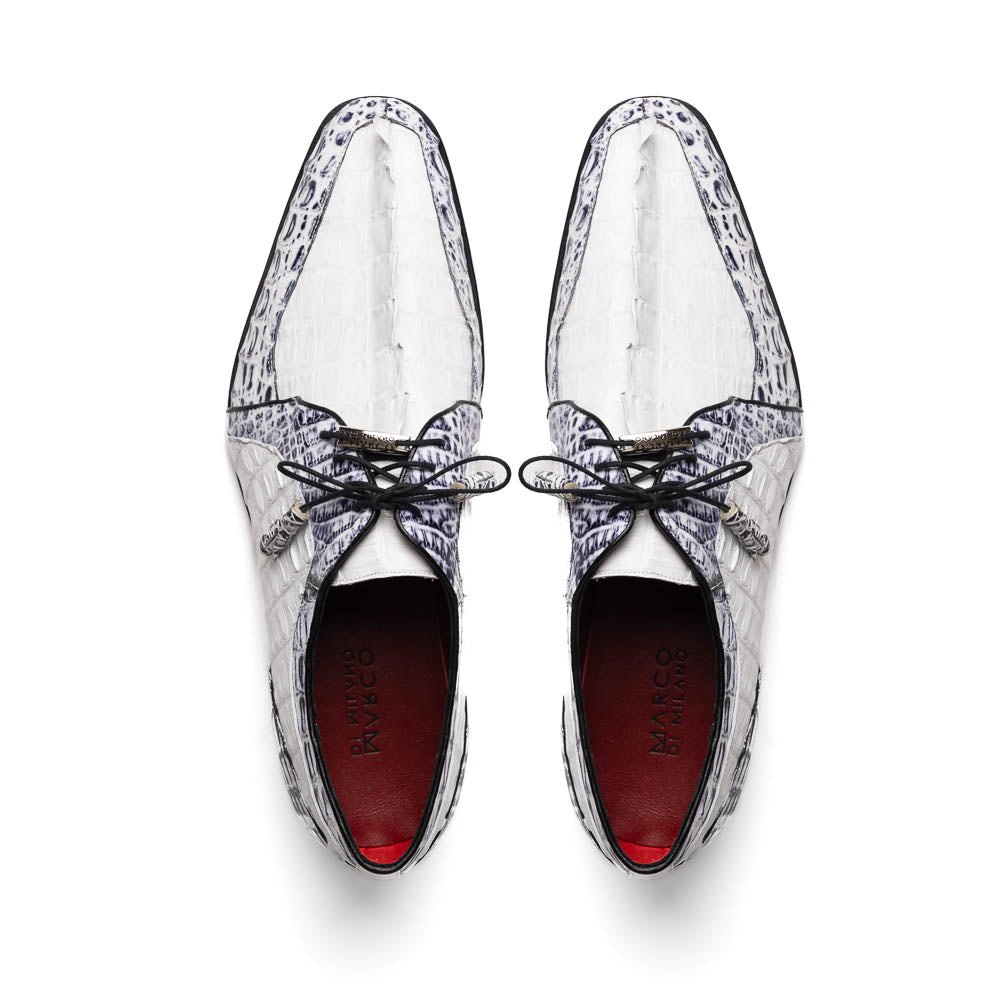 Marco Di Milano Caribe Newspaper/White Caiman Crocodile Derby Shoes