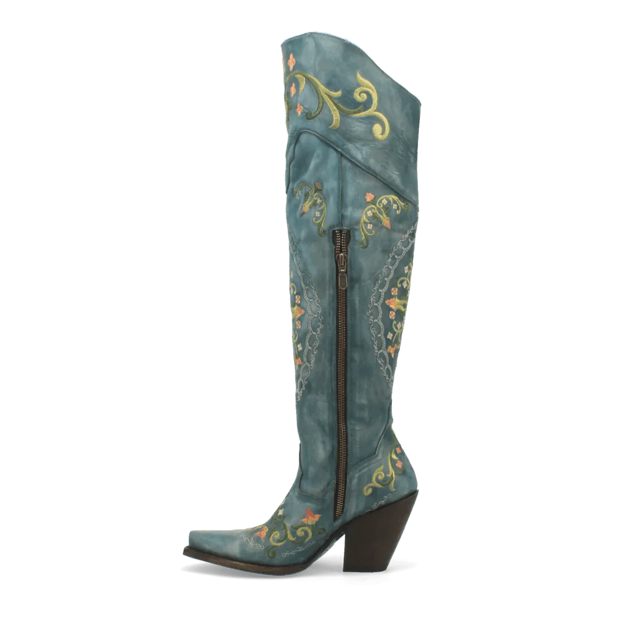 Dan Post Women's Flower Child Snip Toe Leather Tall Boots - Turquoise
