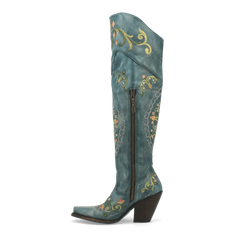 Dan Post Women's Flower Child Snip Toe Leather Tall Boots - Turquoise