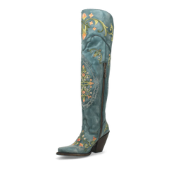 Dan Post Women's Flower Child Snip Toe Leather Tall Boots - Turquoise