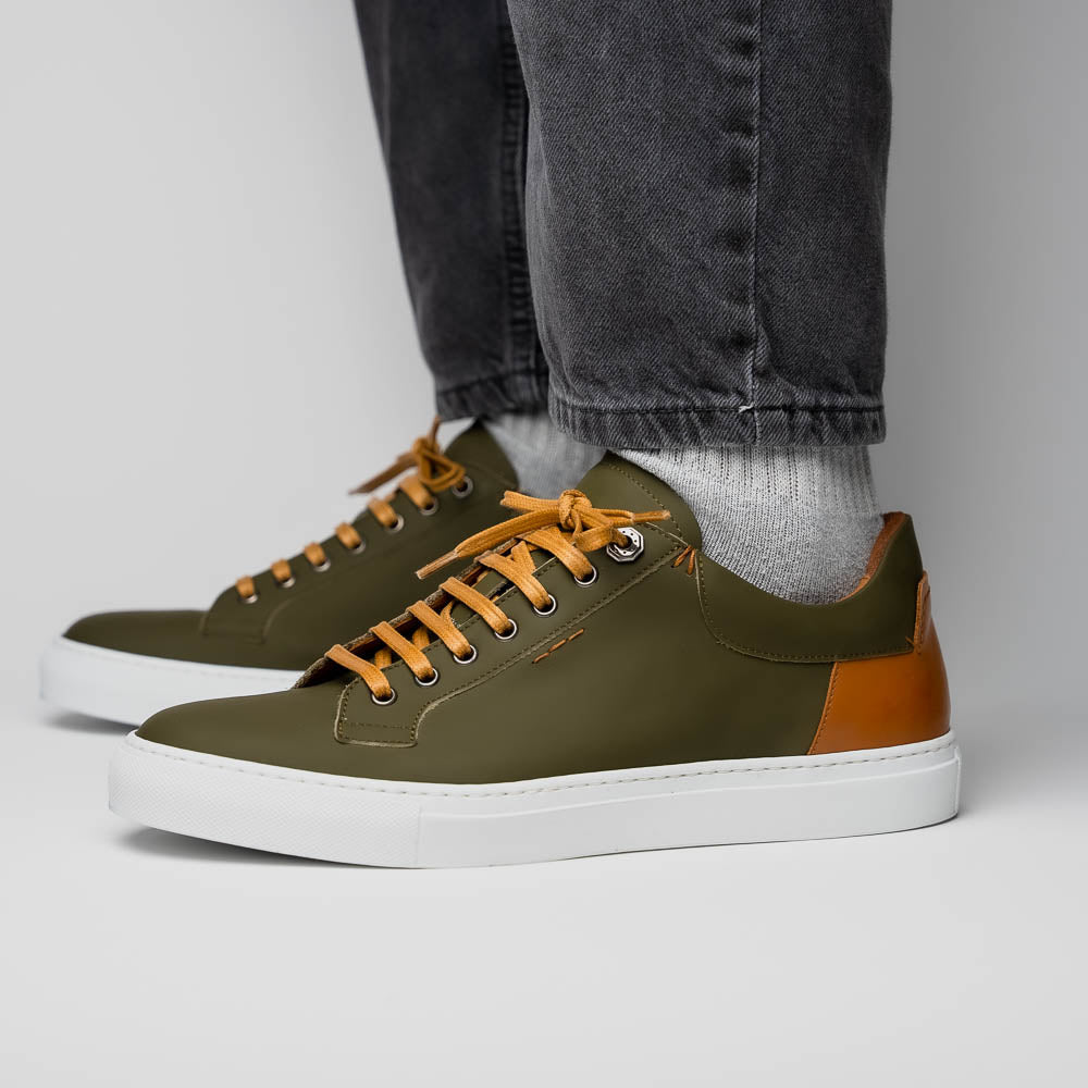 Zelli Diaz Rubberized Calfskin Sneaker in Olive Green