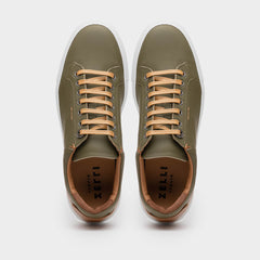 Zelli Diaz Rubberized Calfskin Sneaker in Olive Green