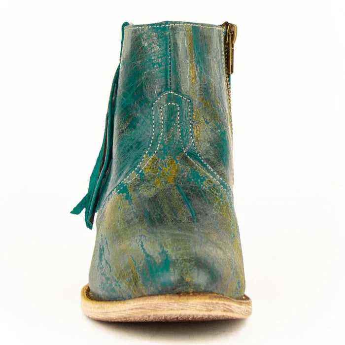 Ferrini Women's Fringe Round Toe Ankle Boots Handcrafted - Turquoise 6101150