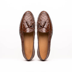Zelli Franco Classic Ostrich Quill Tassel Loafers in Brown
