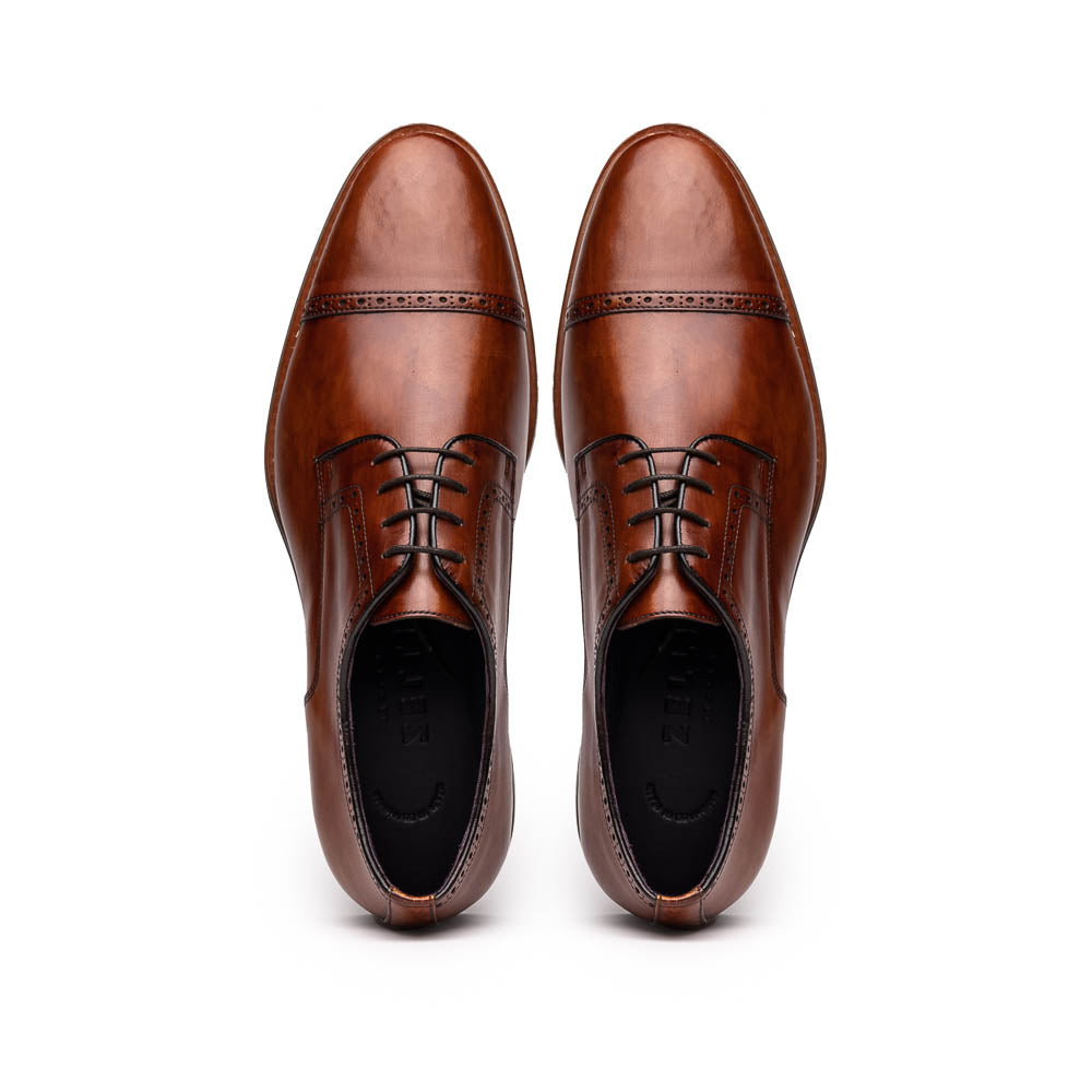 Zelli Giovanni Cap Toe Brogue Dress Shoes in Cognac with Textured Finish