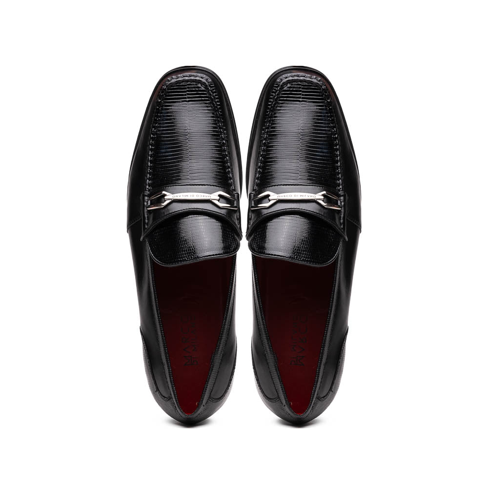 Marco Di Milano Black Hugo Lizard & Calfskin Bit Loafers