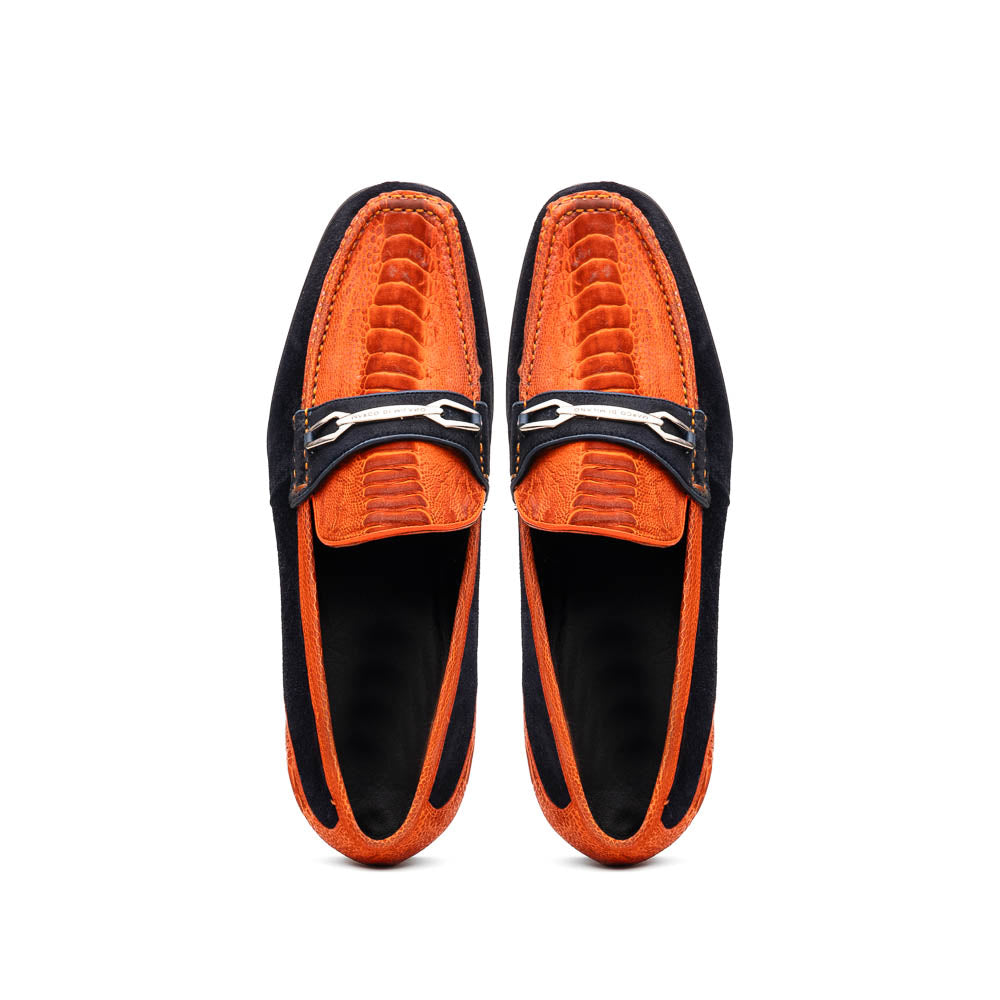 Marco Di Milano Orange-Navy Hugo Sueded Ostrich Leg Bit Loafers