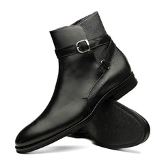 Zelli Jodphur Black Italian Calfskin Double Buckle Strap Boot