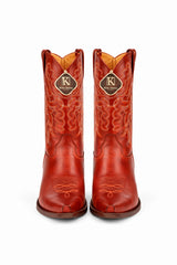 Men's King Exotic Snip Toe Pull Up Leather Boots Handmade Cognac (4943803)